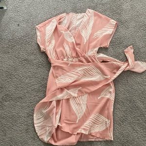 V neck pick and white side tie dress